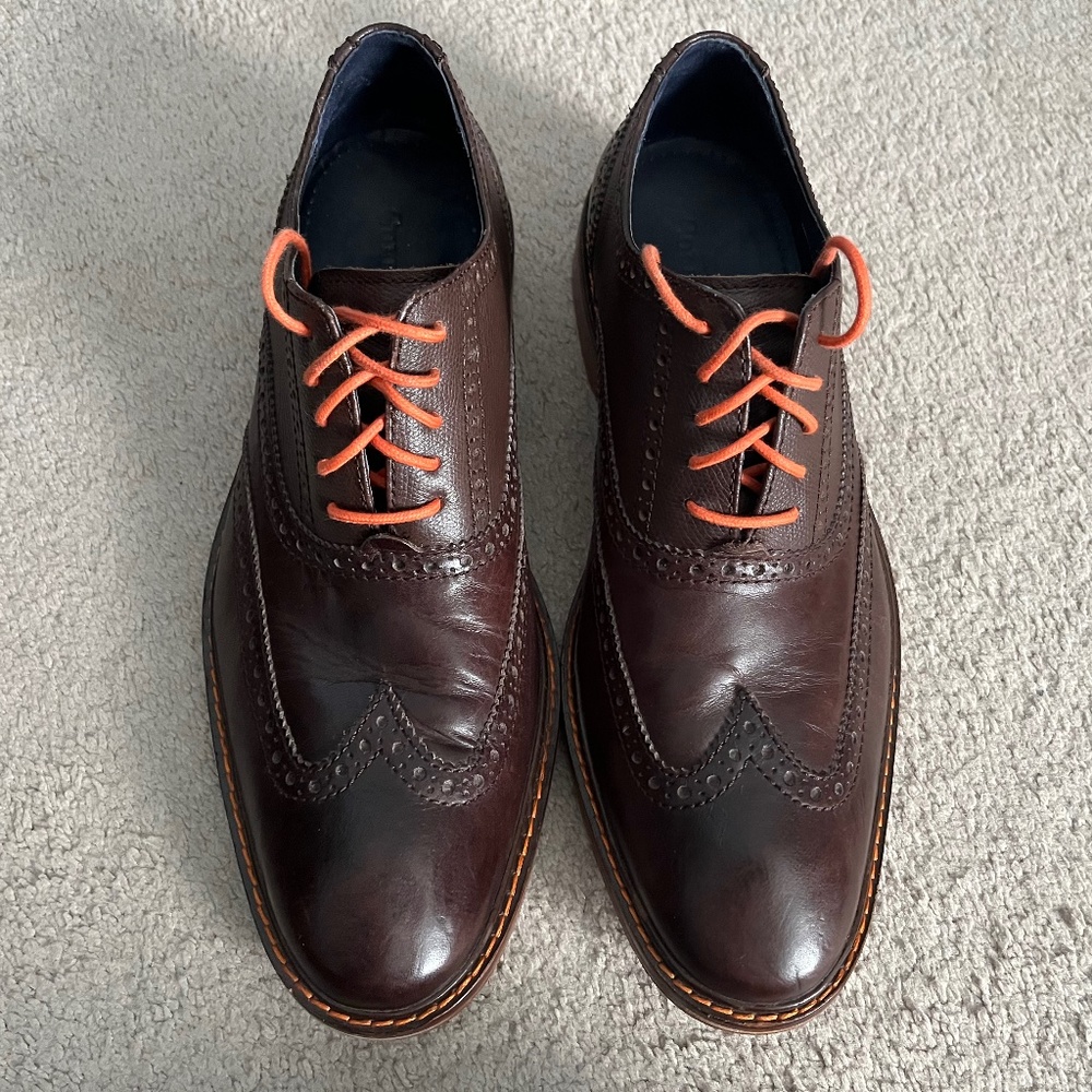 Cole Haan Brown Oxfords with Orange Soles and Laces - Size 10.5